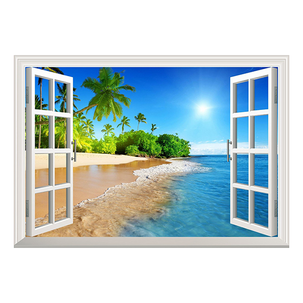 Sticker fereastra 3D Plaja palmieri
