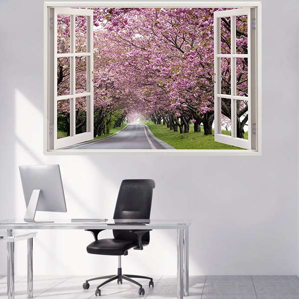 Fereastră cu efect 3D "Pomi înfloriți primăvara"