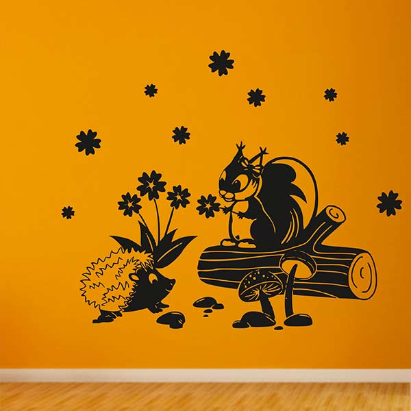 Sticker Cameră Copil Veverița și ariciul