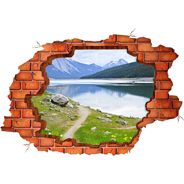 Sticker 3D gaura perete lac munte